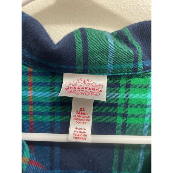 Wondershop Mens XL Button Up Green and Blue Plaid Pajama Shirt - Picture 2 of 3